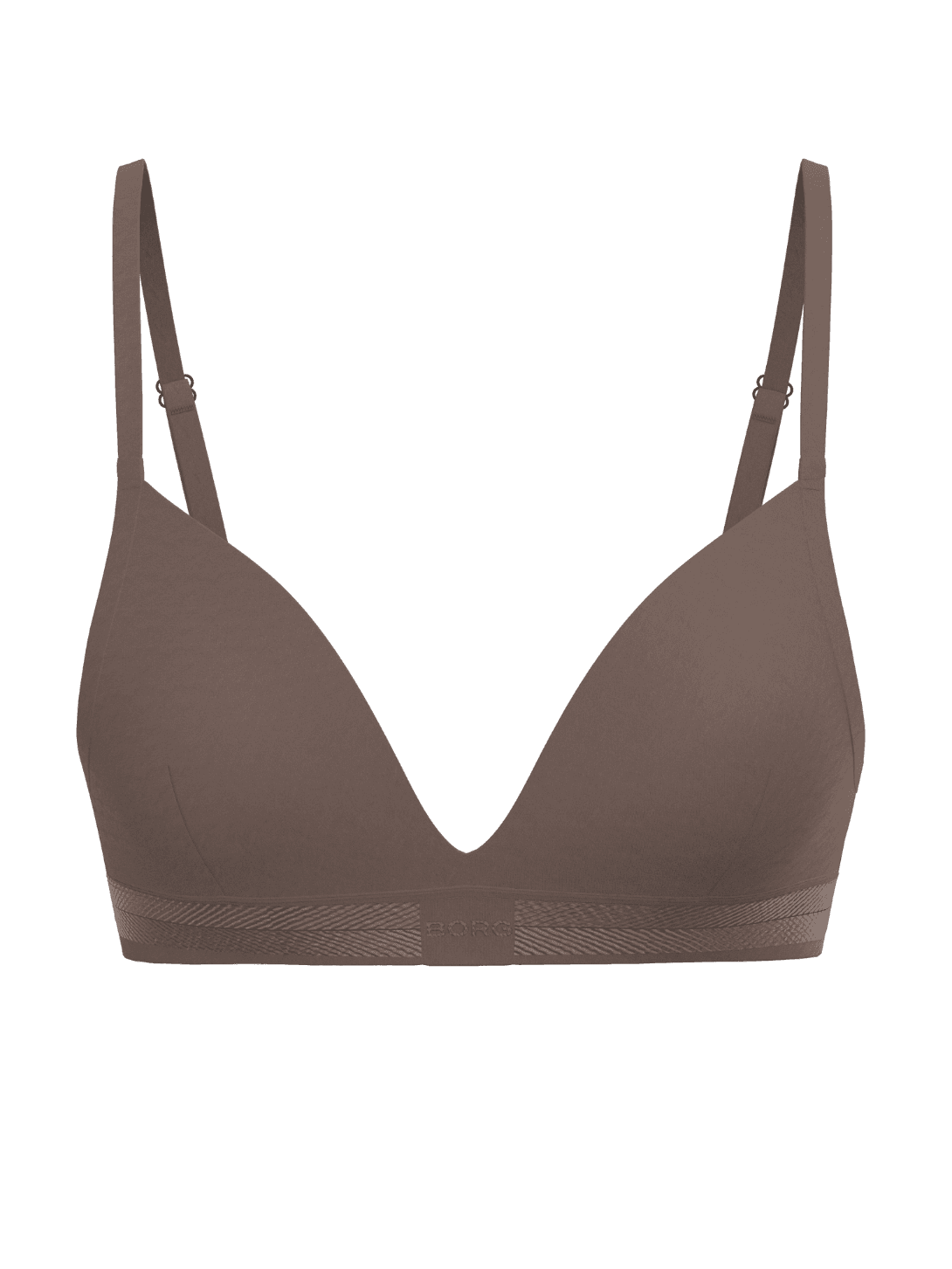 Front view of the women's Soft Touch Bra in brown, featuring soft lyocell and a tonal BORG logo on the herringbone elastic. - Image 1