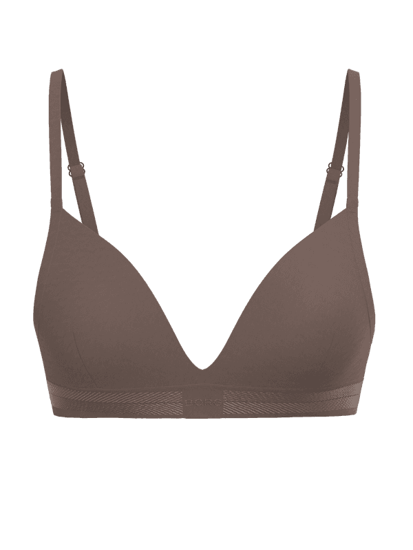 Vorderansicht des Soft Touch Bra für Damen in Braun aus Lyocell mit tonalem BORG-Logo am Fischgräten-Gummiband.