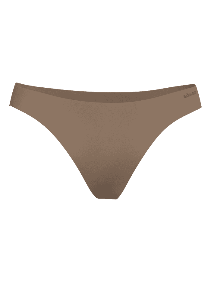 Bruine Invisible Thongs 3-pack voor dames met een naadloze pasvorm, lasercut randen en een zwart heatseal-logo. - Image 5