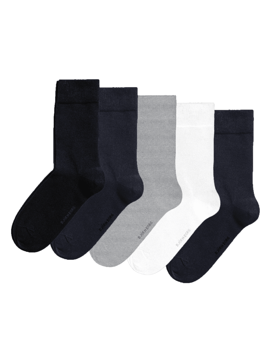 Essential Socks 5-pack i svart, marinblått, melerat och vitt i mjuk bomullsblandning med ribbade muddar. - Image 1