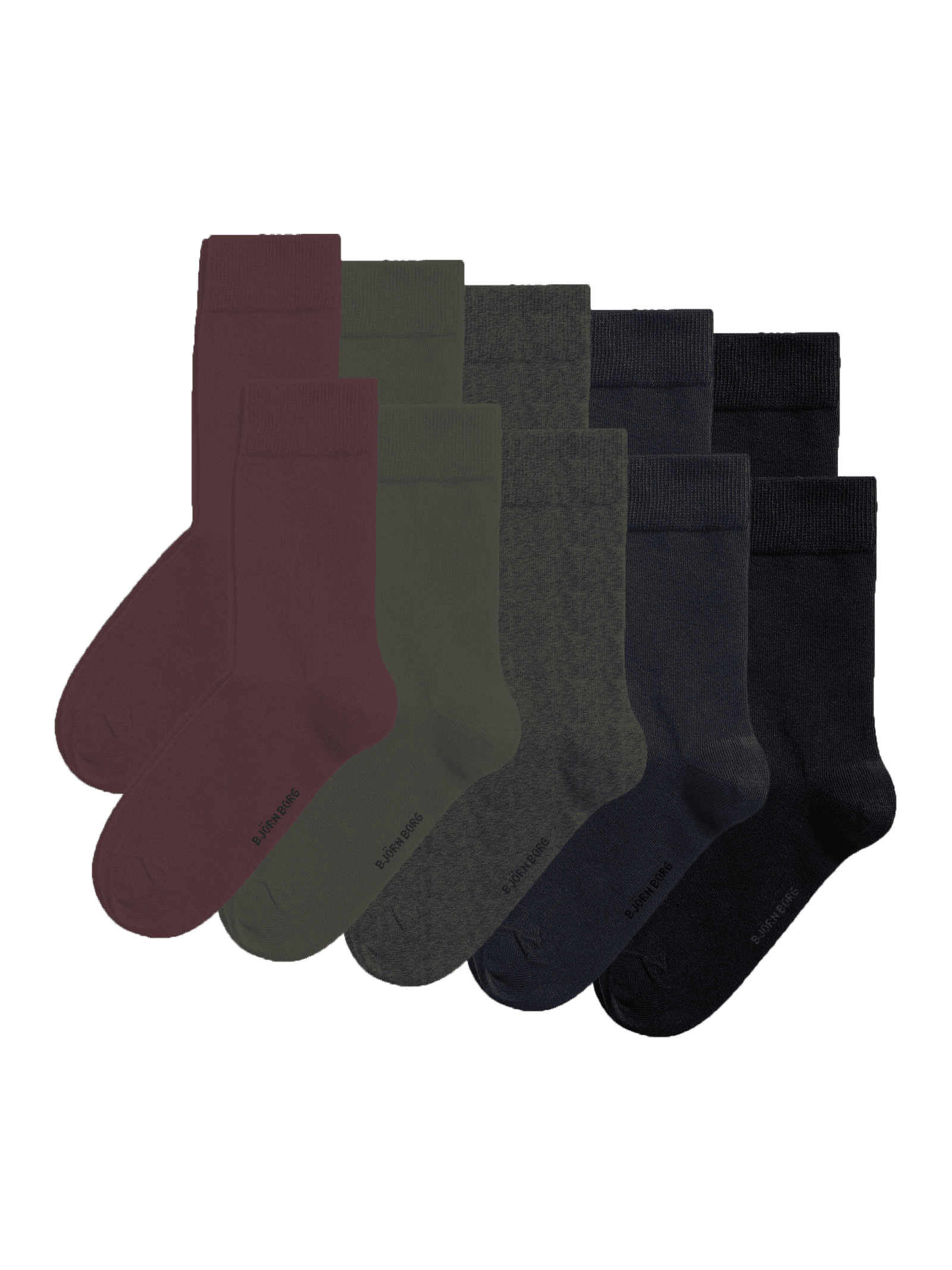 Essential Socks 10-pack i svart, marinblå, grå, grön och röd finstickad bomullsblandning med svart logotyp. - Image 1