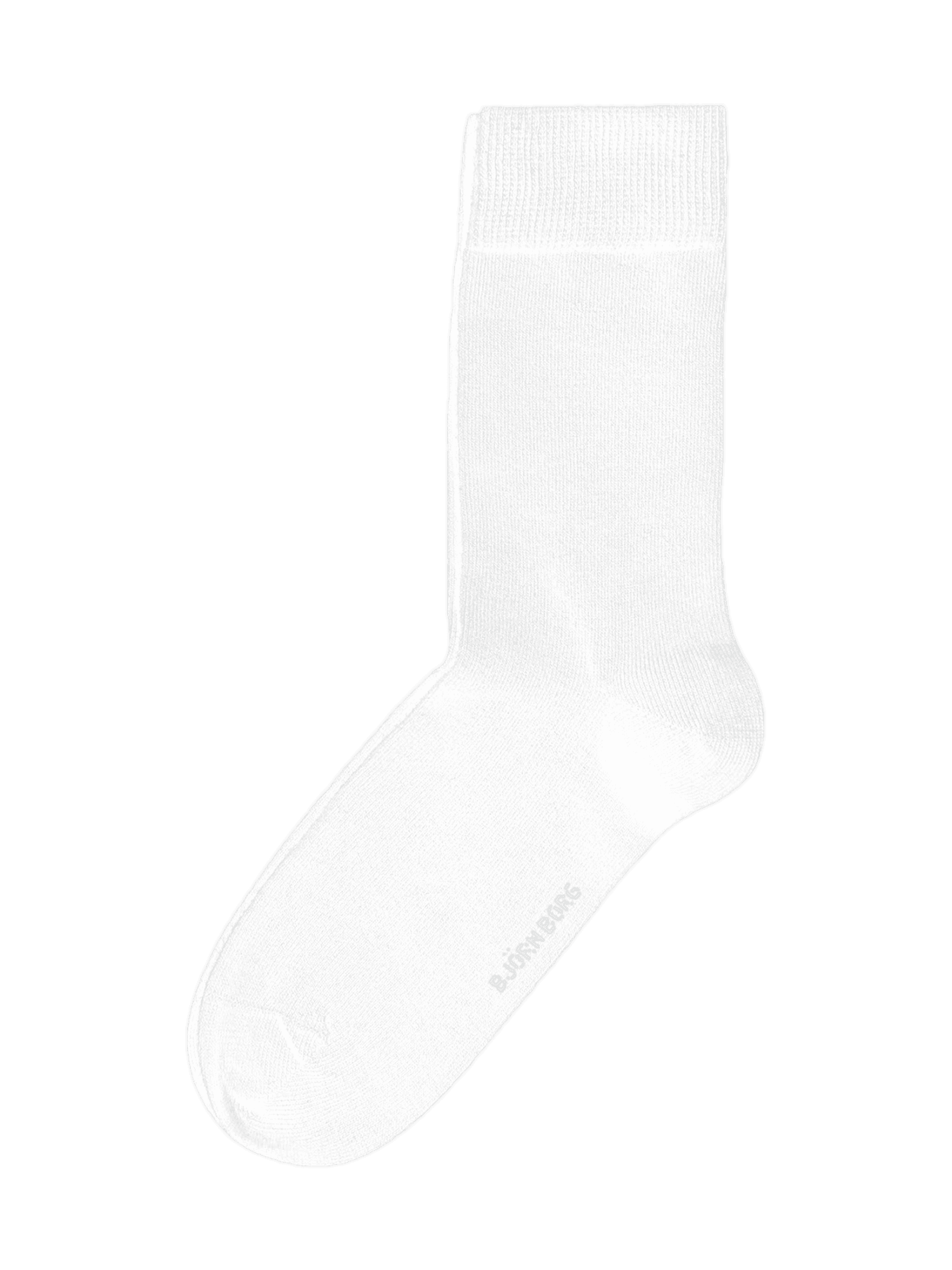 Essential Socks 10-pack in white fine knit cotton, featuring a ribbed cuff and a grey Björn Borg logo under the foot. - Image 5