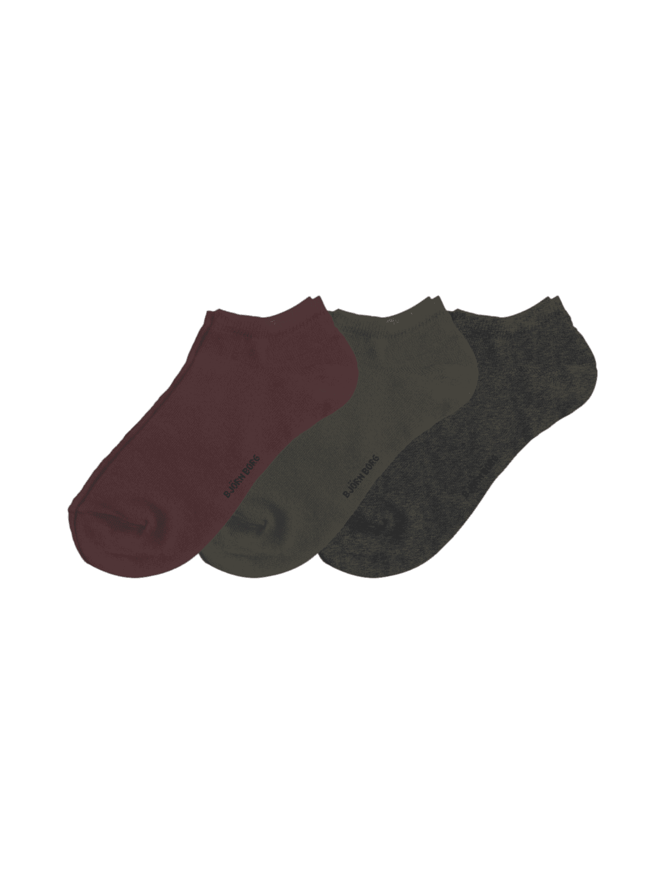 Björn Borg Essential Ankle Socks 3-pack i grått, grönt och rött i en mjuk bomullsblandning med ribbade muddar. - Image 1