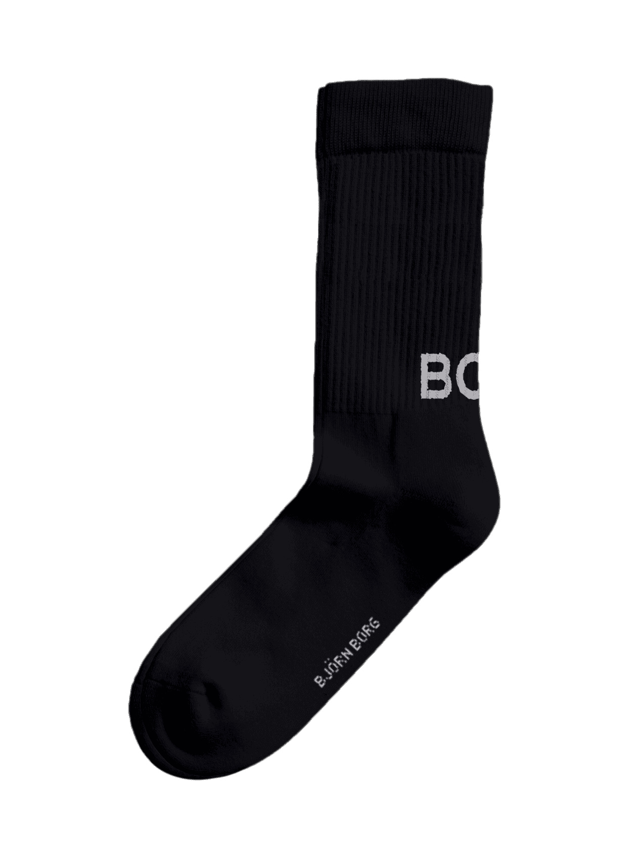 Black Classic Polyamide Crew Socks 3-pack with a white BORG logo and ribbed cuff, perfect for training. - Image 2