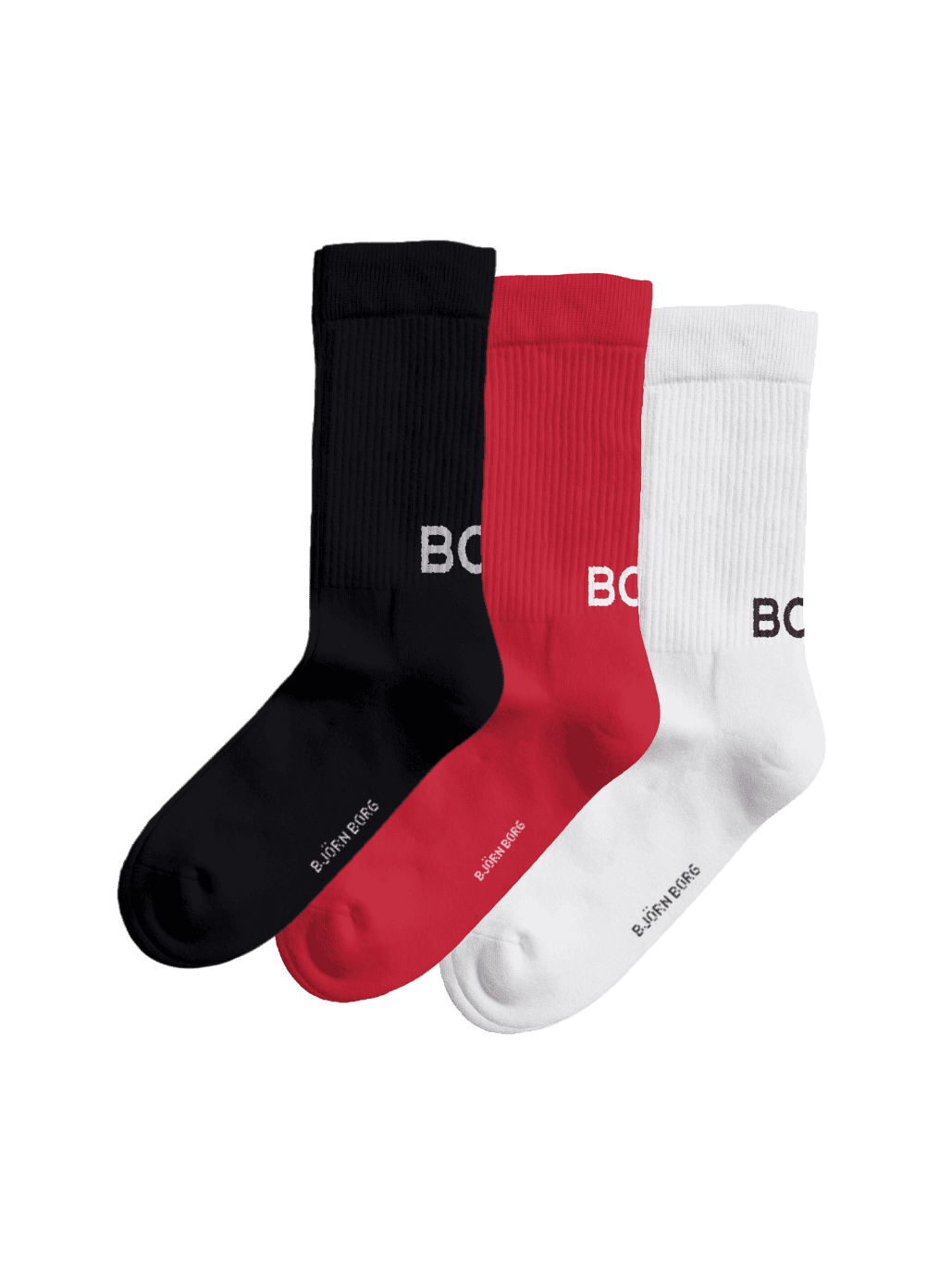 Classic Polyamide Crew Socks 3-pack in black, red, and white with ribbed cuffs and contrast logos for training. - Image 1