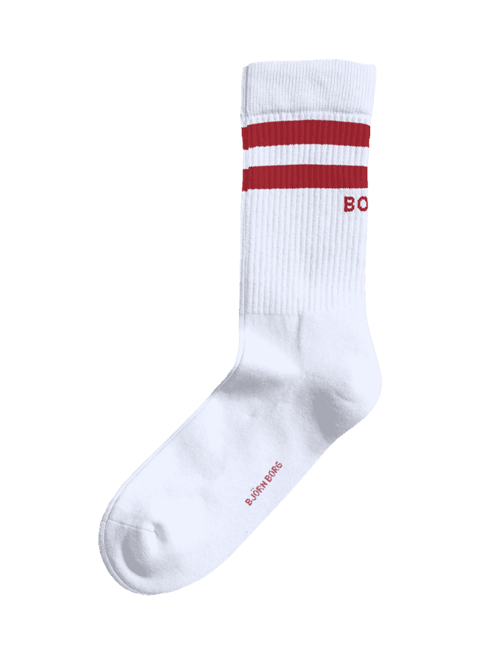 Classic Crew Socks 3-pack in Weiß und Rot aus Baumwolle mit roten Streifen und Logo in der Seitenansicht. - Image 2