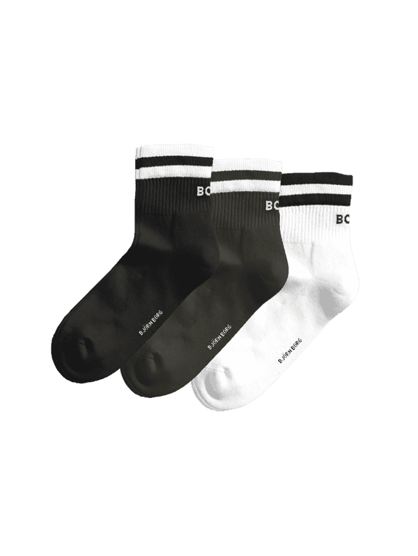 Classic Mid Ankle Socks 3-pack in wit, zwart en groen van een katoenmix met BORG-logo's en geribbelde boorden voor tennis.