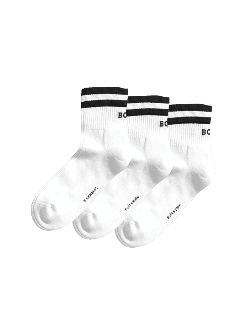 Classic Mid Ankle Socks 3-pack i vitt med svarta ränder och logotyp för träning och tennis.