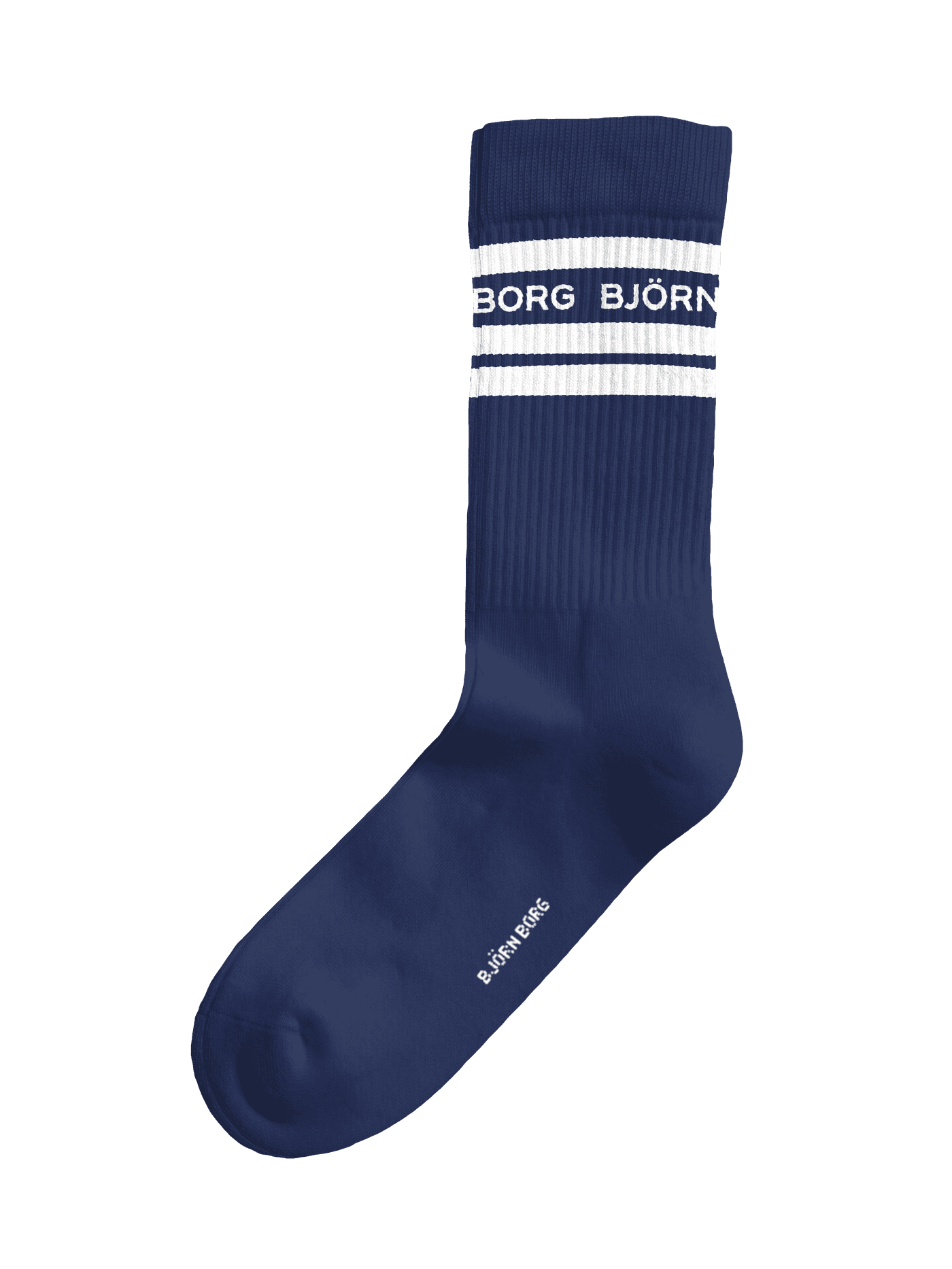 Marineblauwe en witte Classic Crew Socks 2-pack van een katoenmix met wit logo en geribbelde boorden voor tennis en training. - Image 2