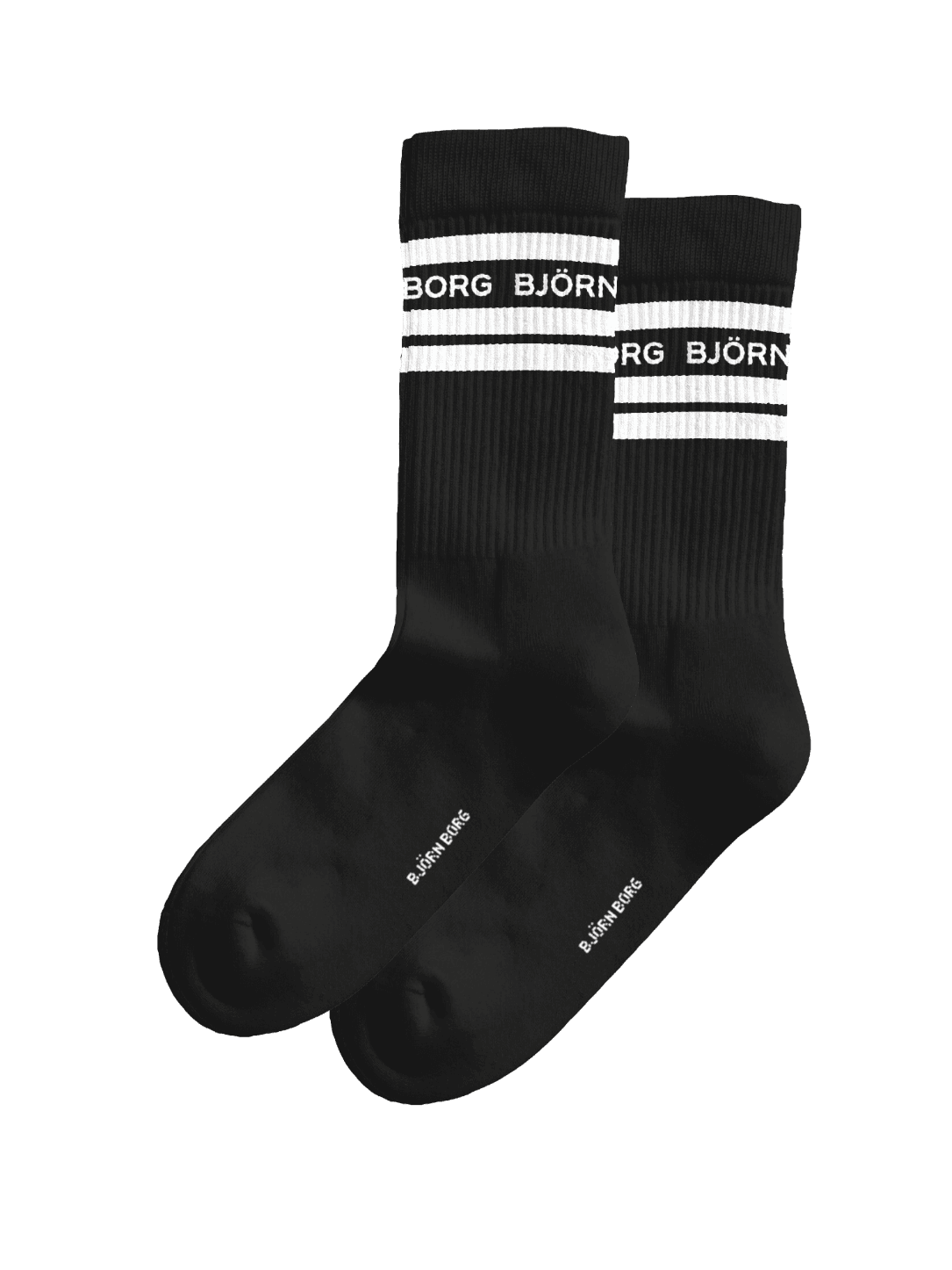 Classic Crew Socks 2-pack in black cotton with white stripes, ribbed cuffs for a secure fit, and white BJÖRN BORG logo. - Image 3