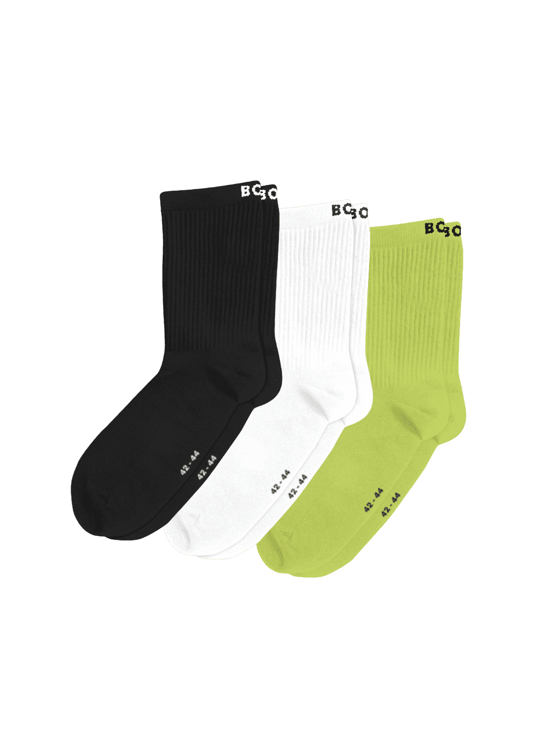 Sports Socks 3-pack i svart, vitt och grönt i andningsbar mikrofiber med mesh för träning och löpning. - Image 1