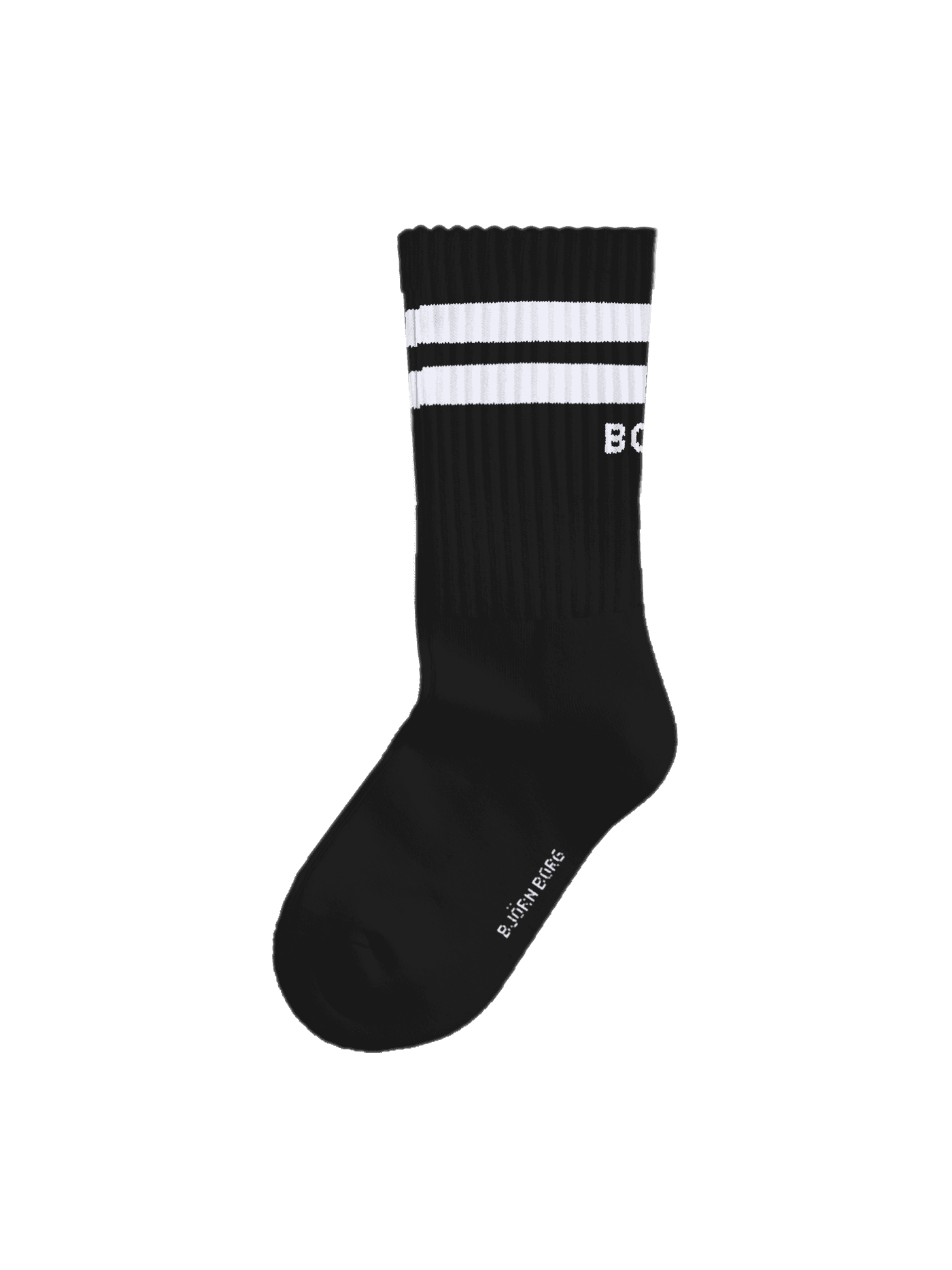 Black and white Björn Borg Classic Crew Socks 3-pack for kids with stripes, ribbed cuffs, and a soft cotton blend. - Image 2