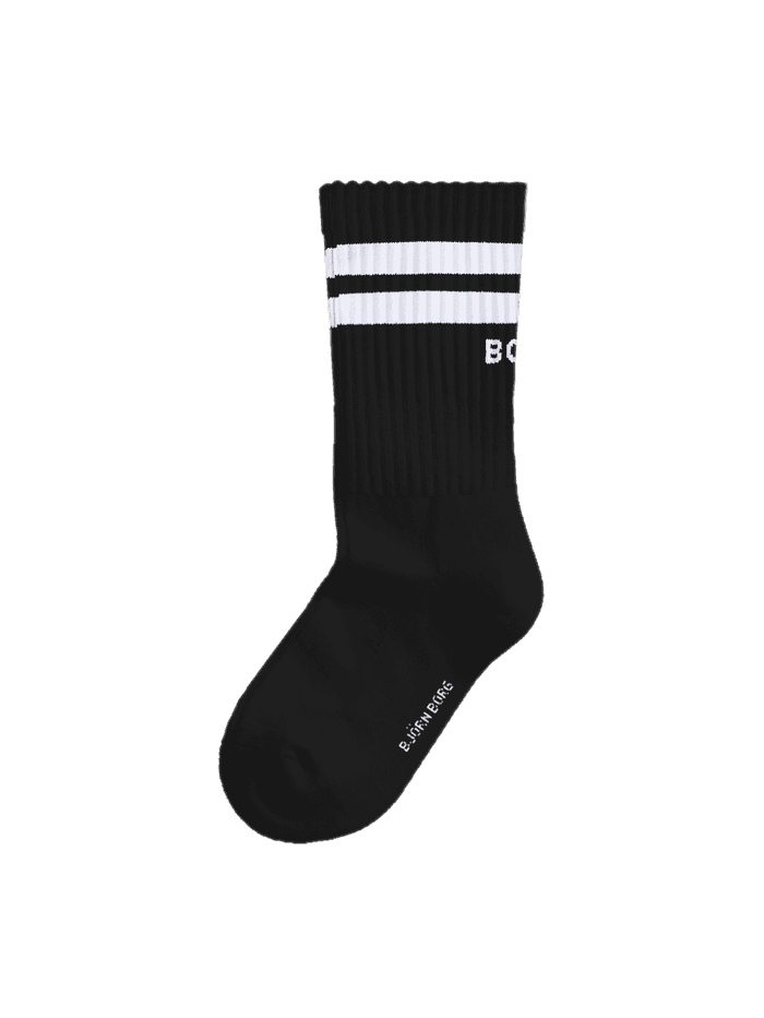 Black and white Björn Borg Classic Crew Socks 3-pack for kids with stripes, ribbed cuffs, and a soft cotton blend. - Image 2