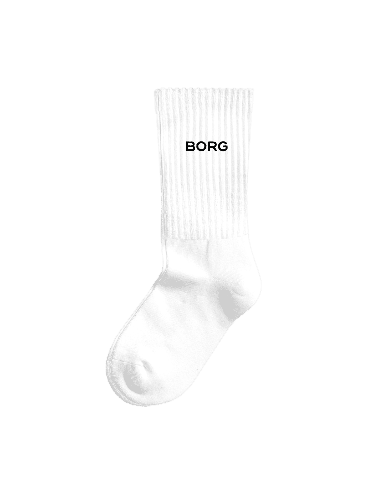 Essential Crew Socks 3-pack in Weiß für kids mit gerippten Bündchen und schwarzem Borg-Logo in der Seitenansicht. - Image 2