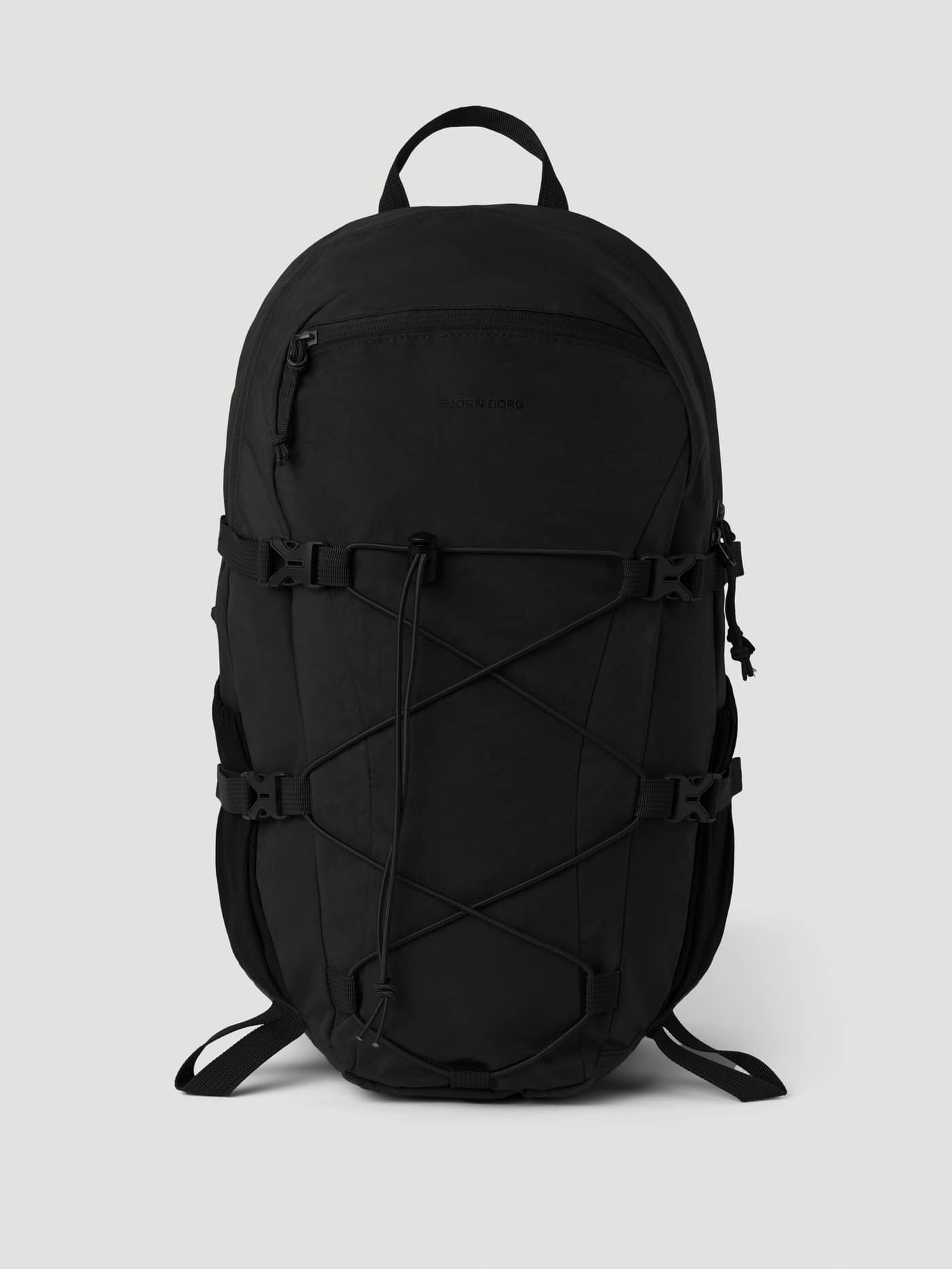 Vorderansicht des Borg Explorer Backpack 28L in Black Beauty (Schwarz), Polyamid-Trainingsrucksack mit schwarzem Logo. - Image 1