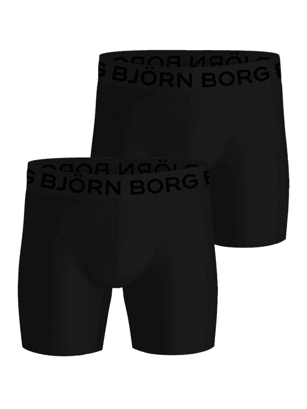 The Björn Borg Sports Lightweight Boxers 2-pack in black for kids, with a black logo and microfiber for training performance.