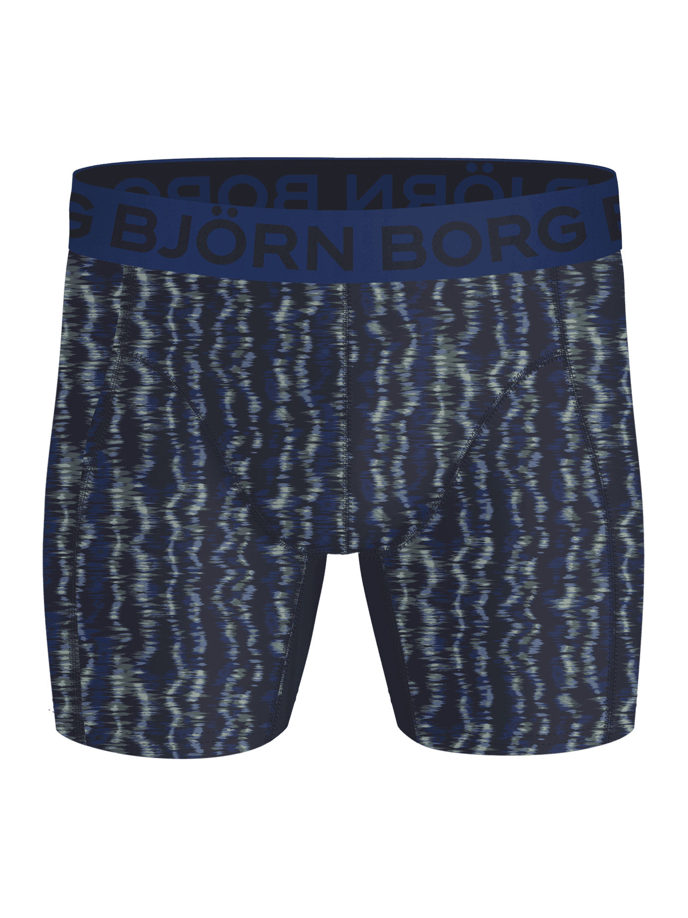 Front view of kids' Sports Lightweight Boxers 2-pack for training, featuring green and blue print and blue logo waistband. - Image 2