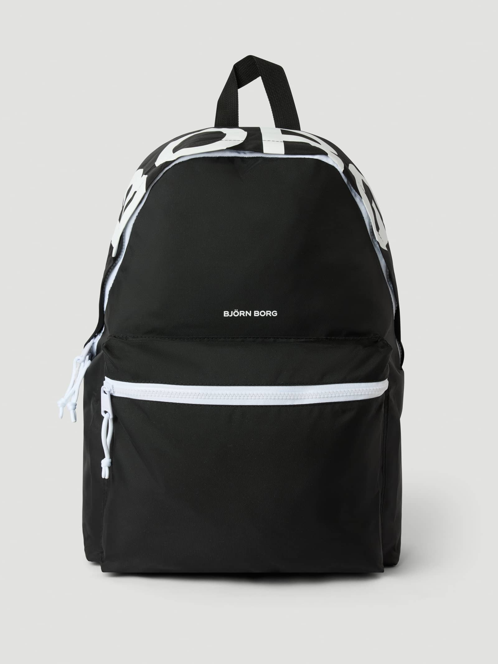 Borg Logo Backpack 27L in Black Beauty (Schwarz) mit weißen Reißverschlüssen und Logo-Print aus recyceltem Polyester. - Image 1