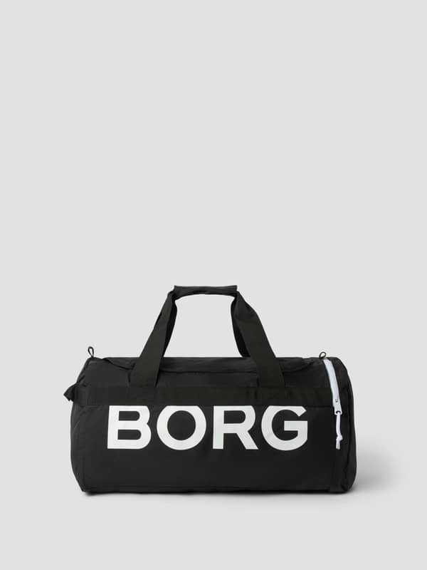 Borg Logo Sports Bag 42L in Black Beauty (Black) featuring a large white logo designed for gym training and travel.