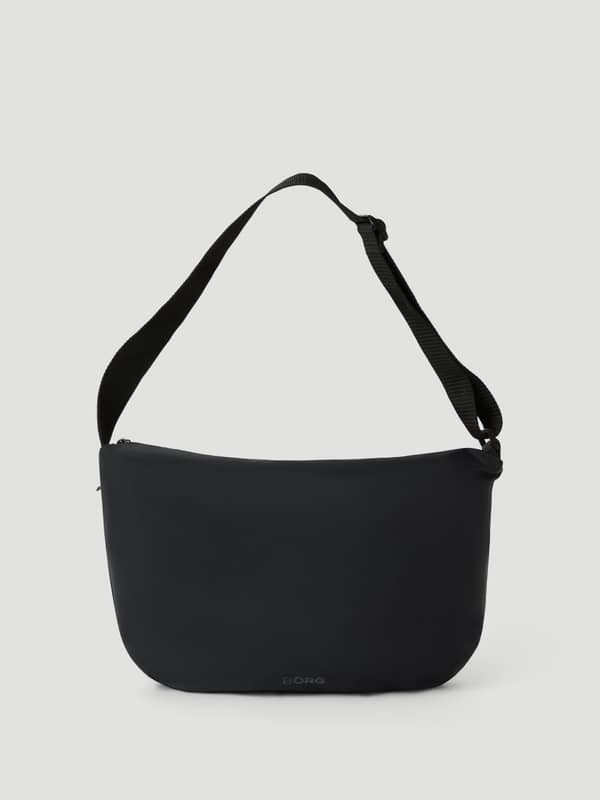 Front view of the Studio Active Shoulder Bag 9L in Black Beauty (Black) with a tonal BORG logo for training.