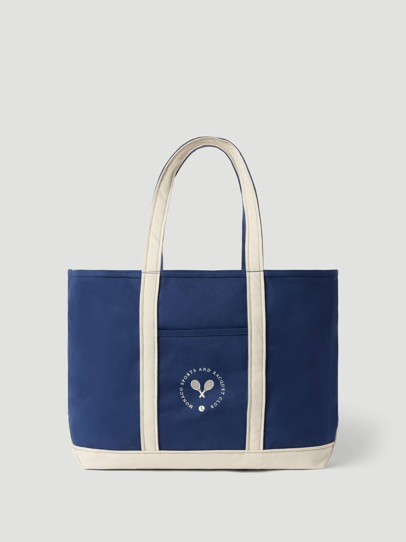 Ace Canvas Tote 30L in Blue Depths (Blauw) van 100% katoenen canvas met een crèmekleurige tennisclub-print in vooraanzicht. - Image 1