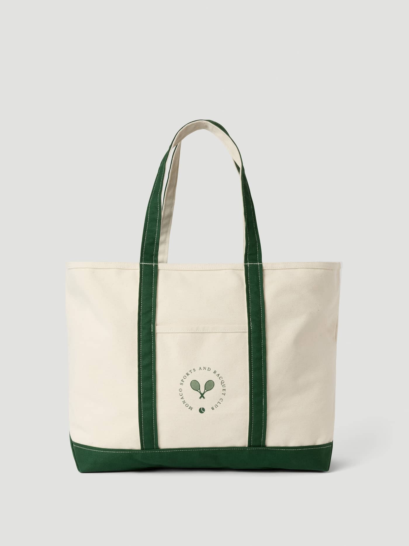 Ace Canvas Tote 30L i Egret (Hvit) i bomullscanvas med grønne håndtak og tennis-inspirert print. - Image 2