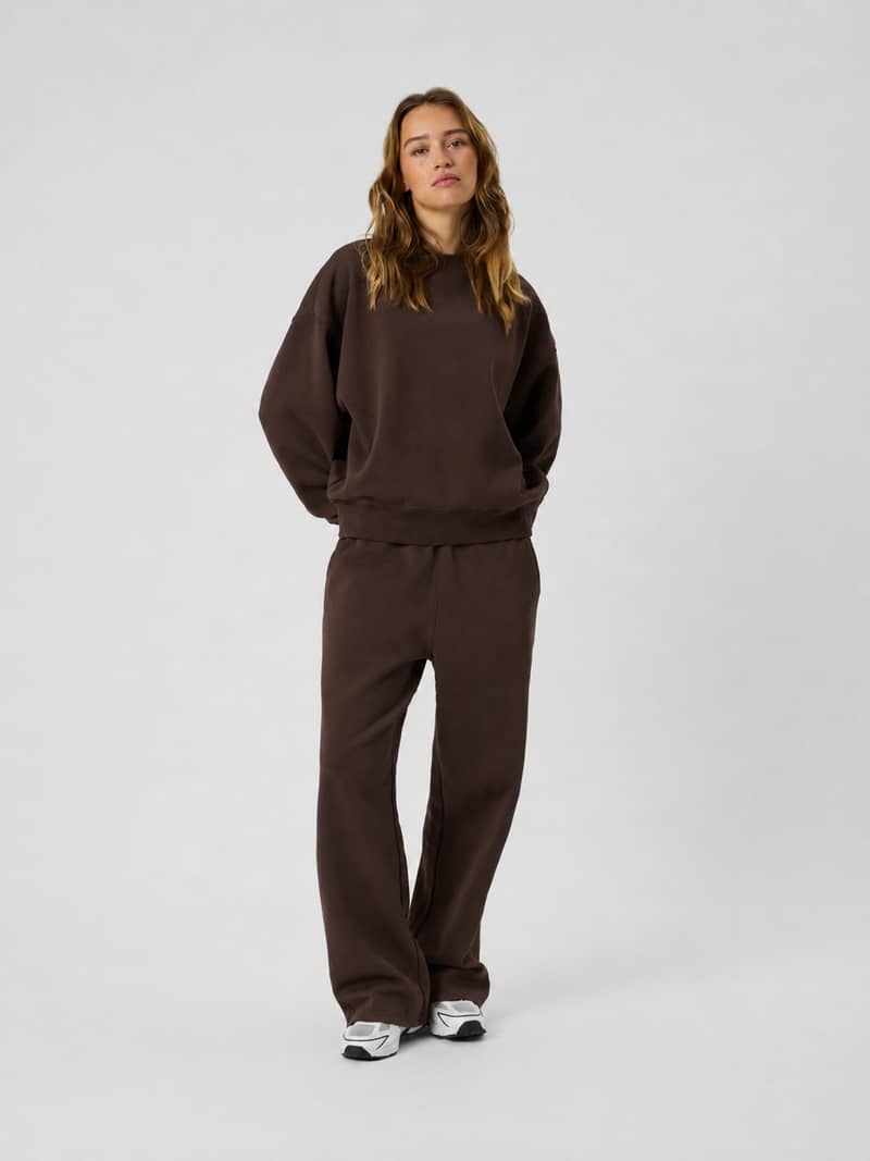 Studio Oversized Straight Sweatpants in Coffee Bean (Brown) with a straight-leg fit, shown in a full-body front view.