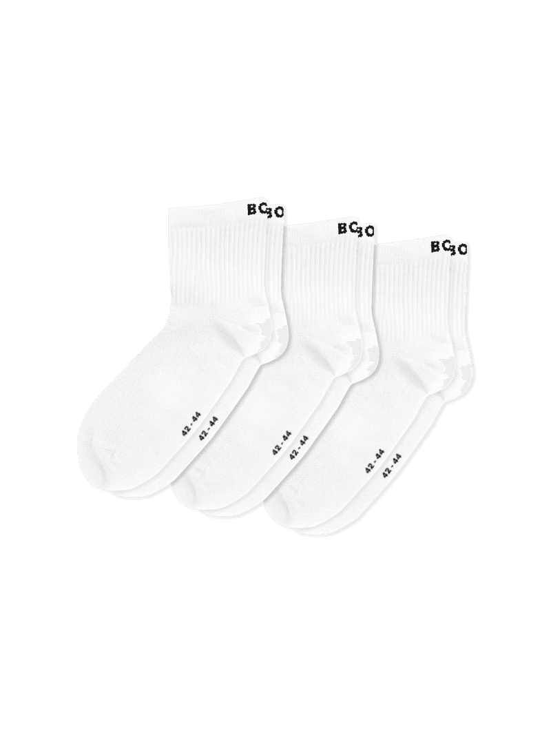 Sports Mid Ankle Socks 3-pack in white, featuring breathable mesh and black BORG logos for training performance.