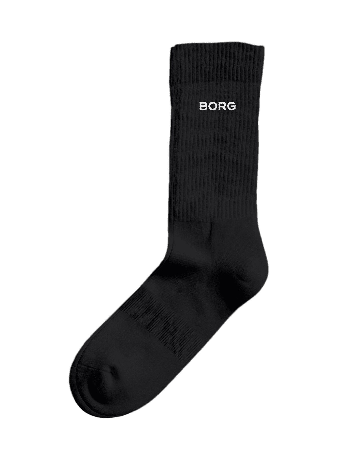 Black Essential Crew Socks 5-pack featuring a ribbed cuff, cushioned footbed, and a white BORG logo. - Image 2