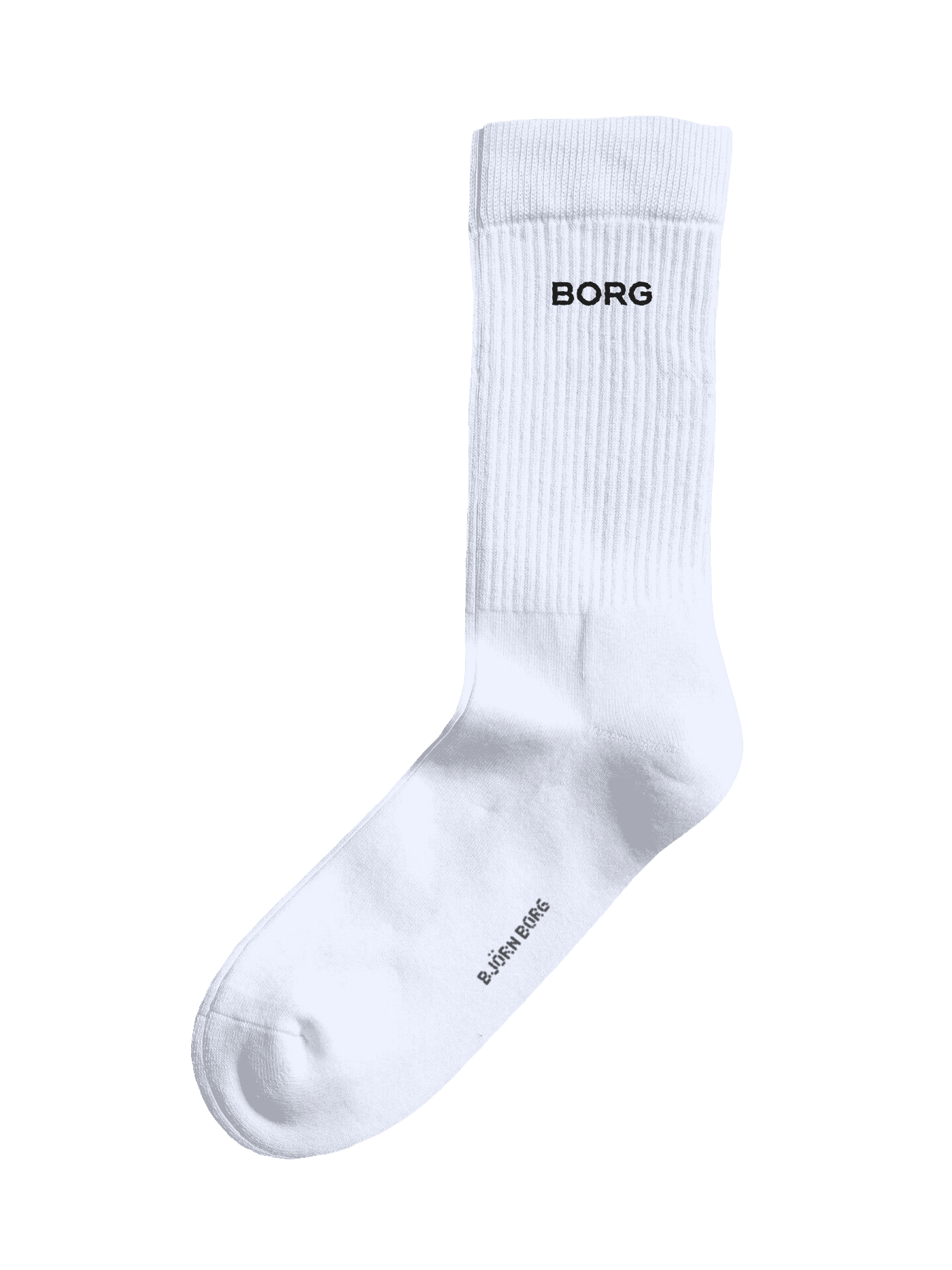 White Essential Crew Socks 5-pack in soft cotton featuring a ribbed cuff and black BORG logo. - Image 2