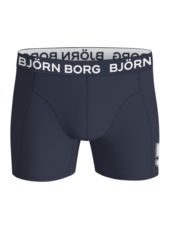 Front view of the Björn Borg Cotton Stretch 56 Boxers 3-pack in navy, soft boxer briefs with a microfibre logo waistband. - Image 4