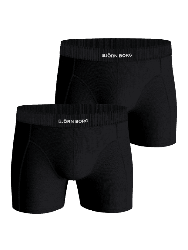 Front view of the Organic Cotton Stretch Boxers 2-pack in Black (Black), functional men's boxer briefs with white logos. - Image 1