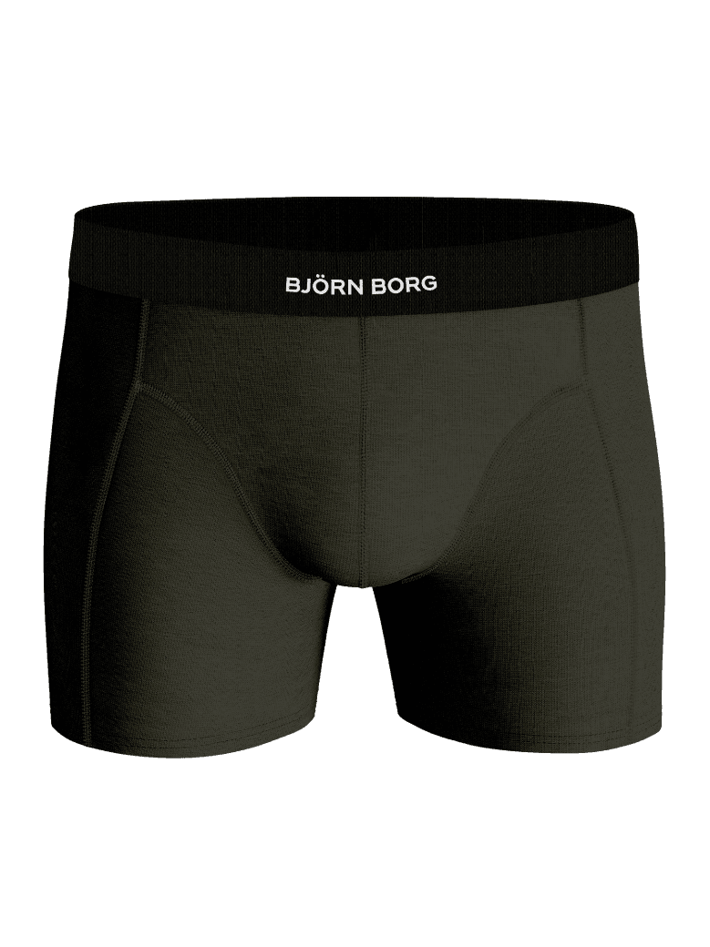 Vorderansicht der grünen Organic Cotton Stretch Boxers 3-pack Boxer Briefs mit schwarzem Logo-Bund und weißem Logo. - Image 3