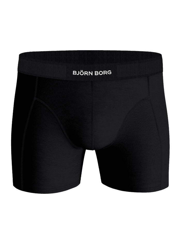 Front view of the black Organic Cotton Stretch Boxers 3-pack with a white logo on the elastic waistband. - Image 2
