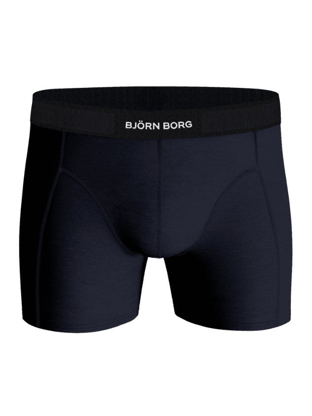 Vorderansicht der Organic Cotton Stretch Boxers 3-pack in Navy mit weißem Logo auf schwarzem Gummibund. - Image 5