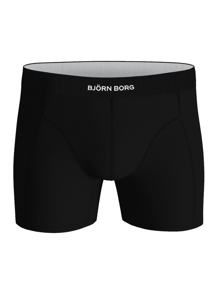 Front view of the black Organic Cotton Stretch Boxers 3-pack boxer briefs with a white logo elastic. - Image 2
