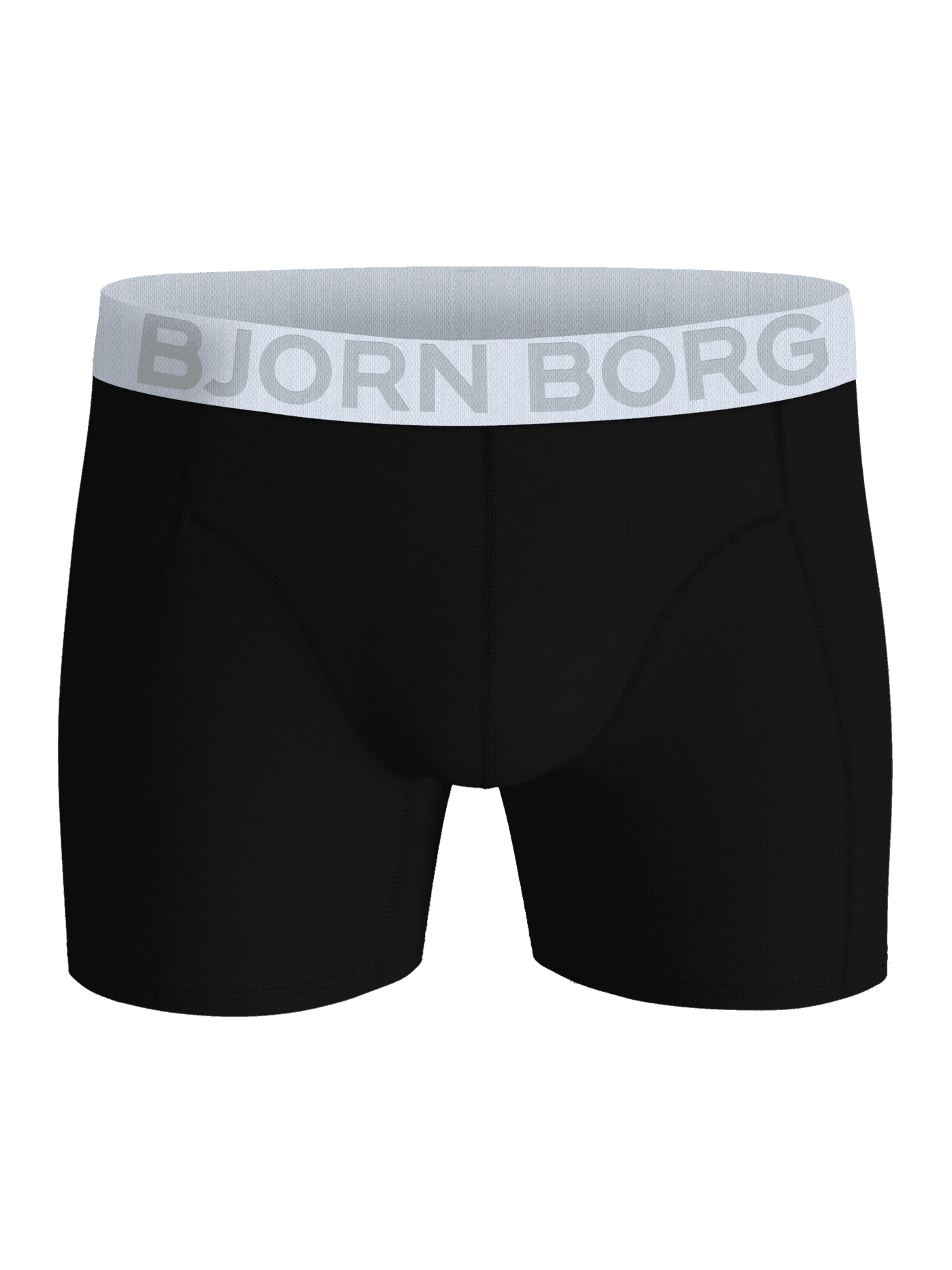 Front view of the black boxer briefs from the Organic Cotton Stretch Boxers 3-pack with a white logo waistband. - Image 3