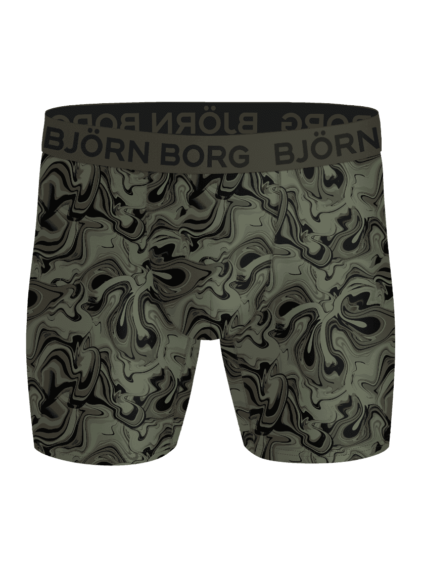 Sports Microfiber Boxers 5-pack training boxer briefs in a green and black swirl print with a black logo on the waistband. - Image 5