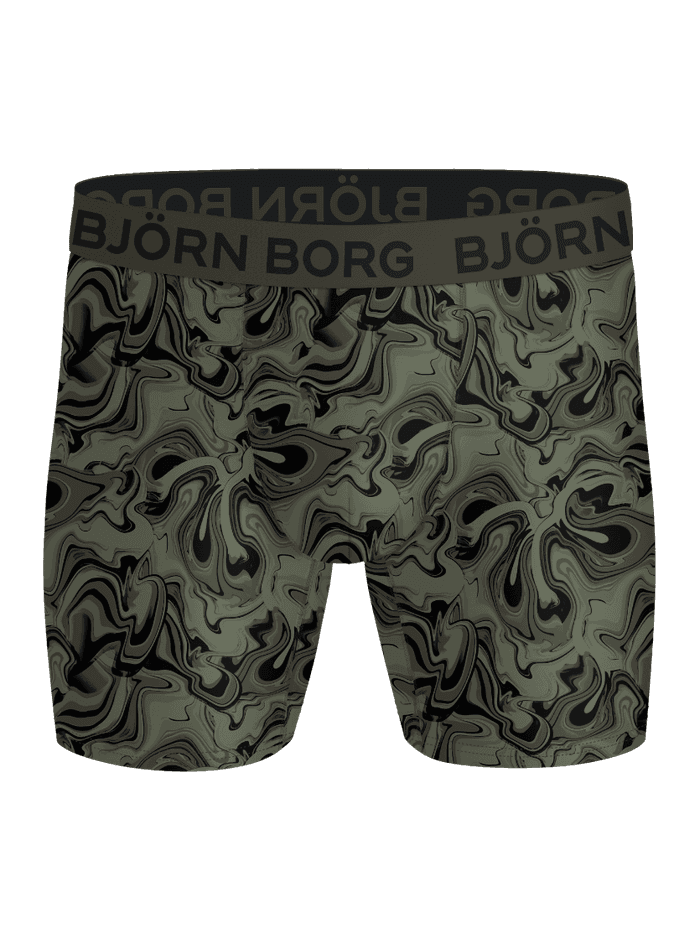 Sports Microfiber Boxers 5-pack træningsboksershorts i grønt og sort hvirvelprint med sort logo på taljen. - Image 5