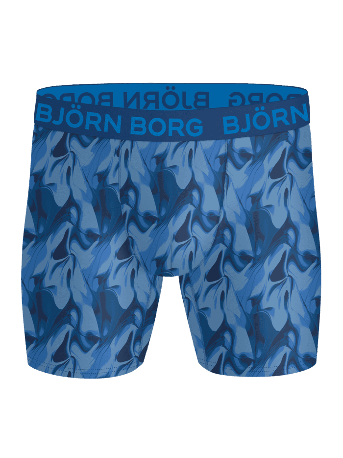 Sports Microfiber Boxers 5-pack i blå og navy microfiber med marmorprint og blåt logo til træning. - Image 5