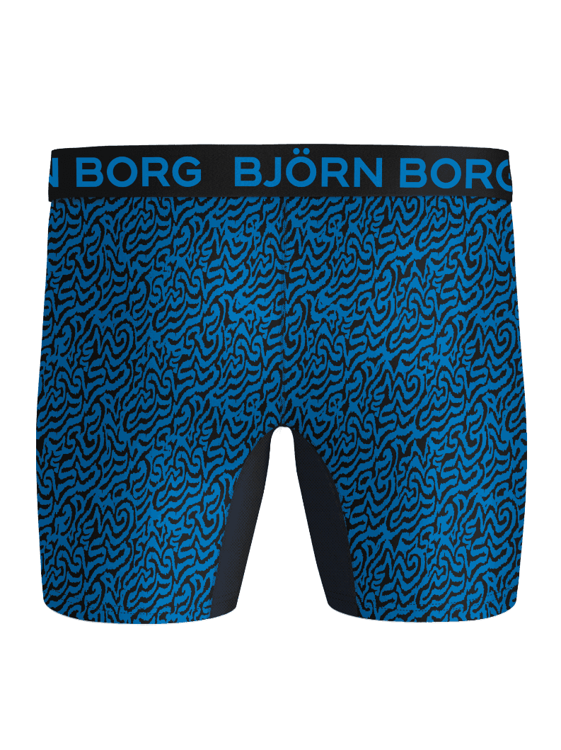 Sports Lightweight Boxers 2-pack in blue and black print with a blue logo and mesh crotch for performance training. - Image 3