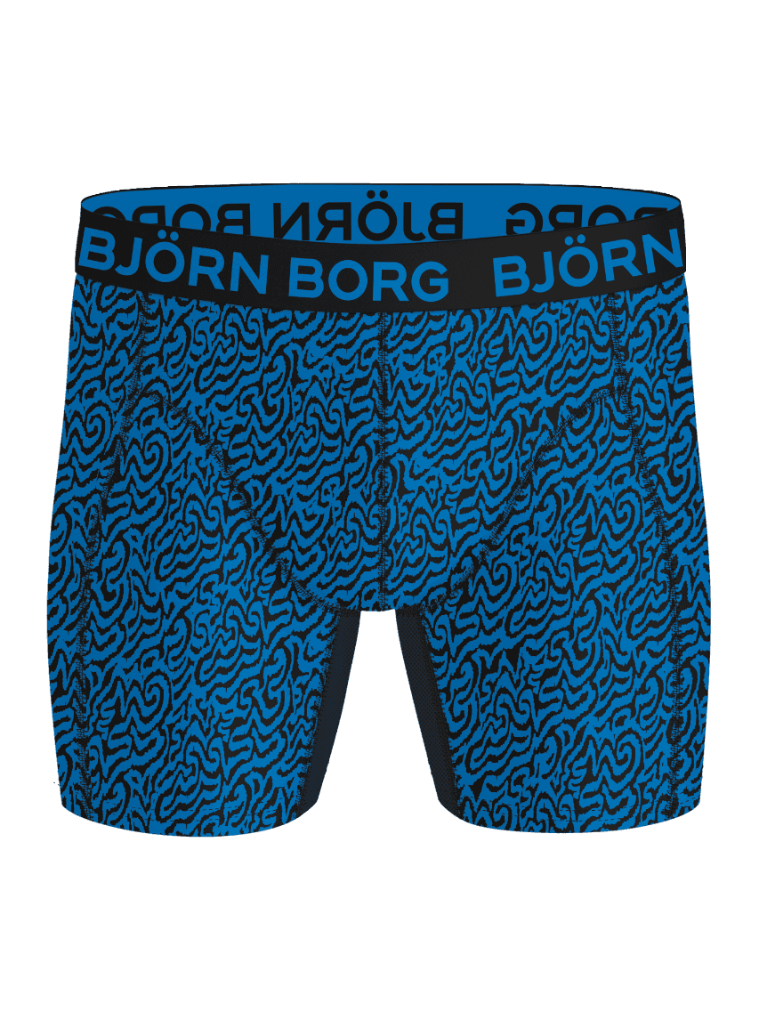 Front view of the blue and black wave-patterned Sports Lightweight Boxers 2-pack, functional training boxer briefs. - Image 2