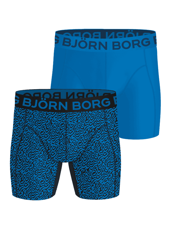 Sports Lightweight Boxers 2-pack bleu et imprimé bleu et noir avec logos bleus à séchage rapide pour l'entraînement.