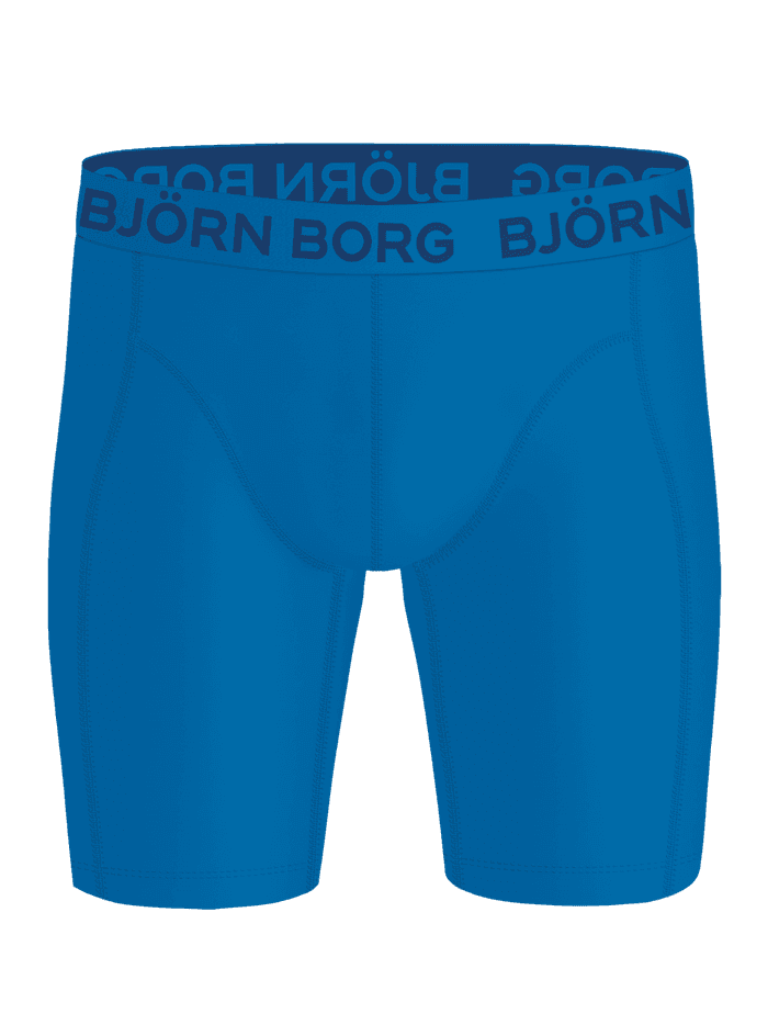 Sports Lightweight Long Leg Boxers 2-pack i blå med mørkeblåt logo set forfra i hurtigtørrende mikrofiber til træning. - Image 2