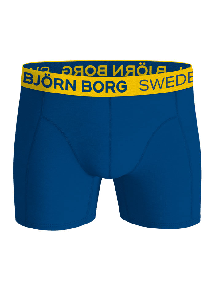 Cotton Stretch Boxers Sweden 3-pack i blå bomuldsstretch med en gul logolinning for en stilfuld pasform. - Image 4