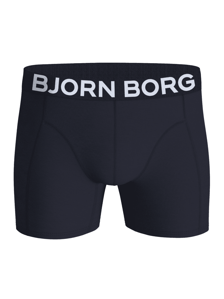 Vista frontal de los Organic Cotton Stretch Boxers 3-pack en azul marino de algodón suave con logo blanco. - Image 2
