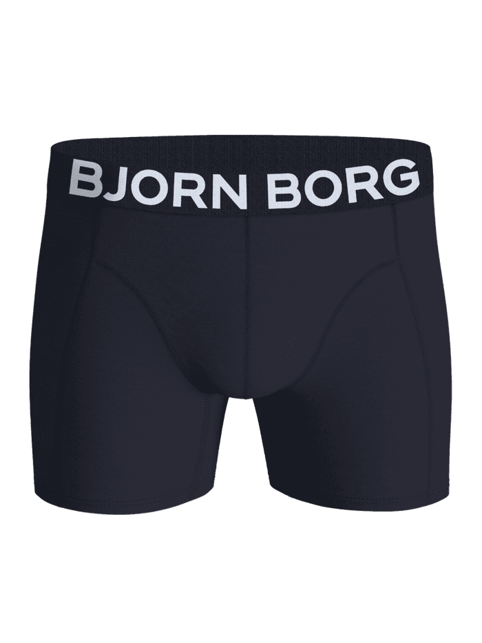 Organic Cotton Stretch Boxers 3-pack i marineblå til mænd set forfra med et hvidt Björn Borg logo. - Image 2