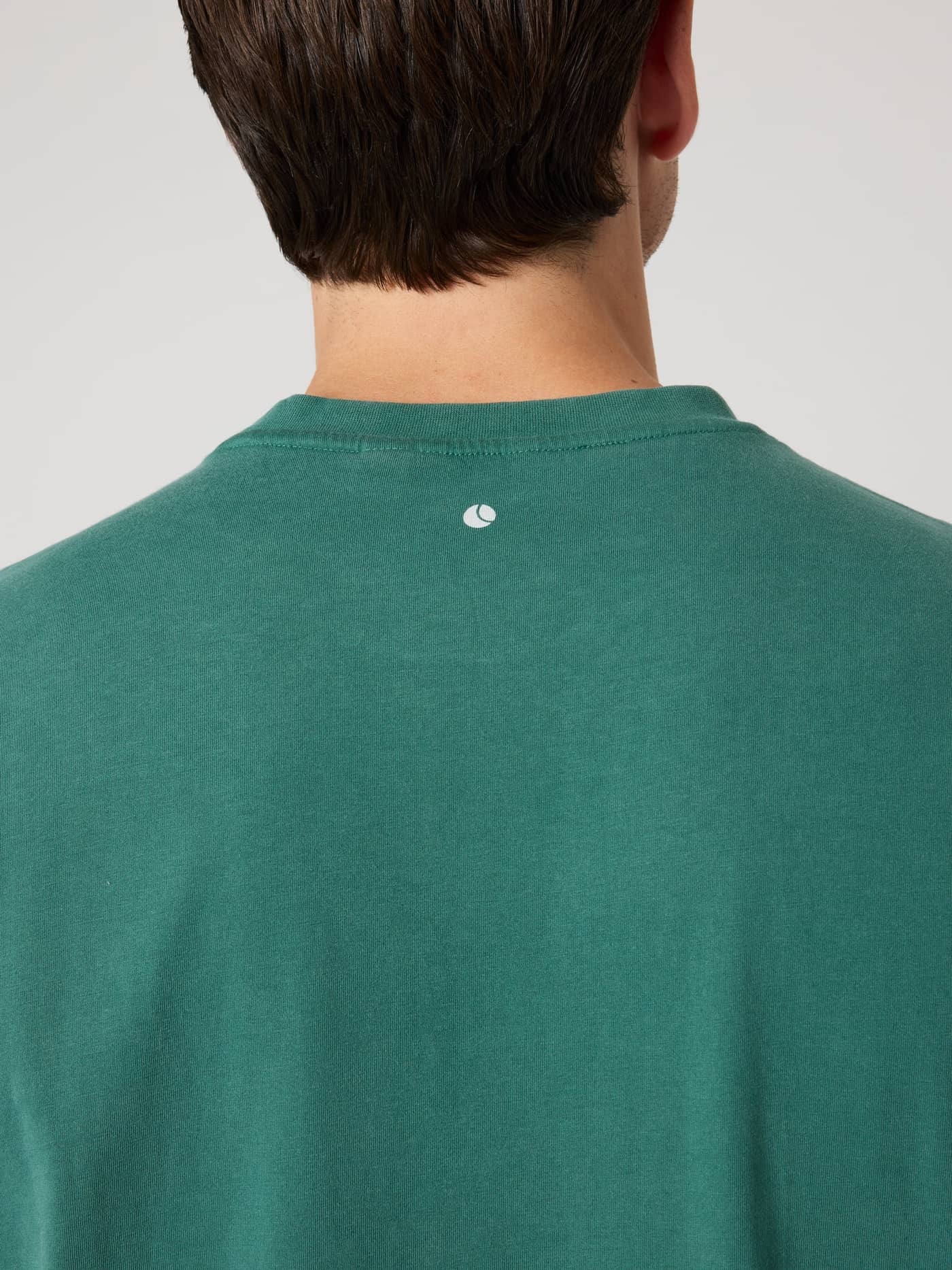 Back view of the cotton Borg Classic Print T-Shirt in Mallard Green (Green) with a tennis ball print at the neck. - Image 4