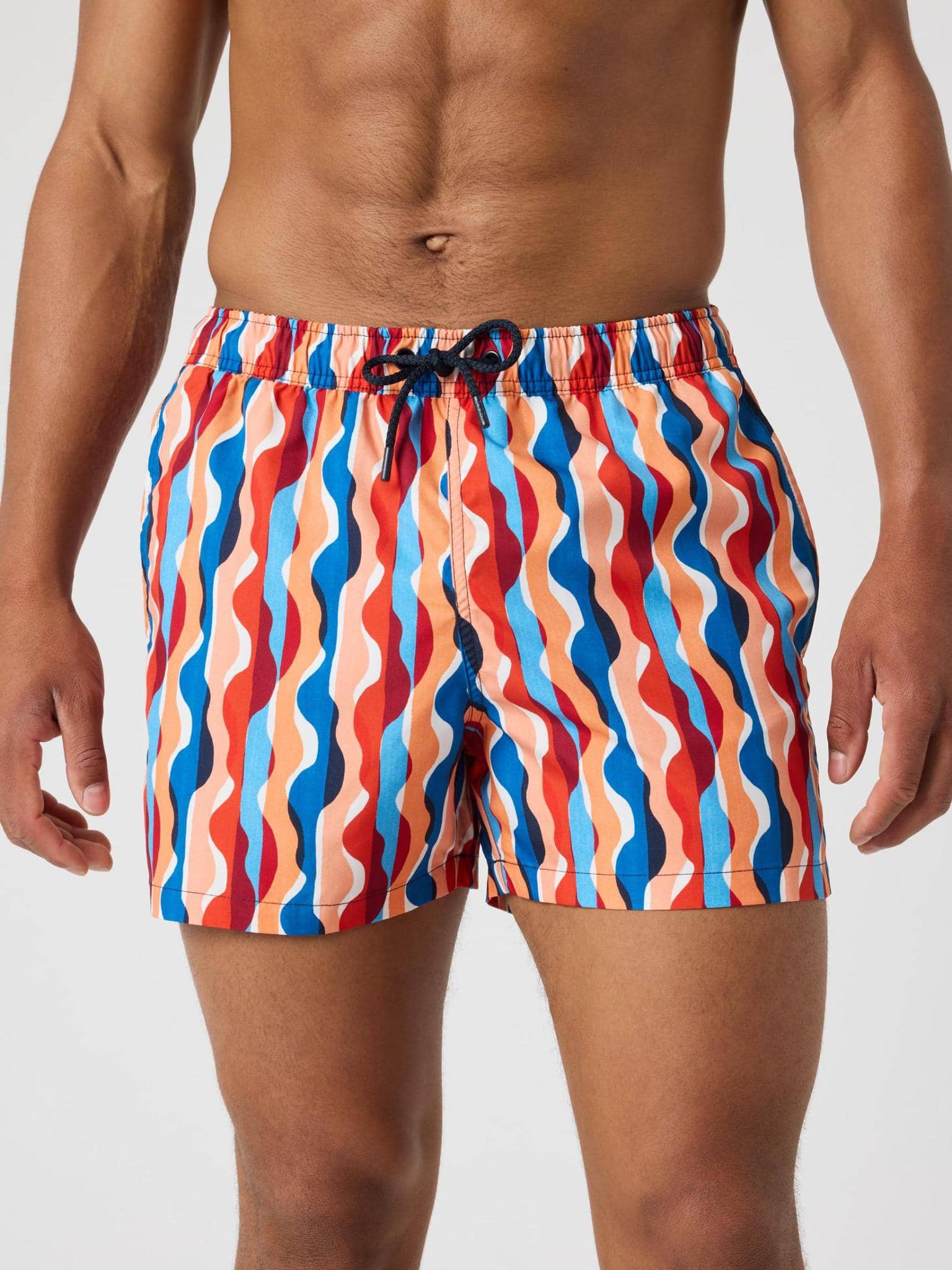 Borg Print Swim Shorts voor heren in Treads Swim 1 (Multi) met golvende digitale print en sneldrogende stof, vooraanzicht. - Image 1