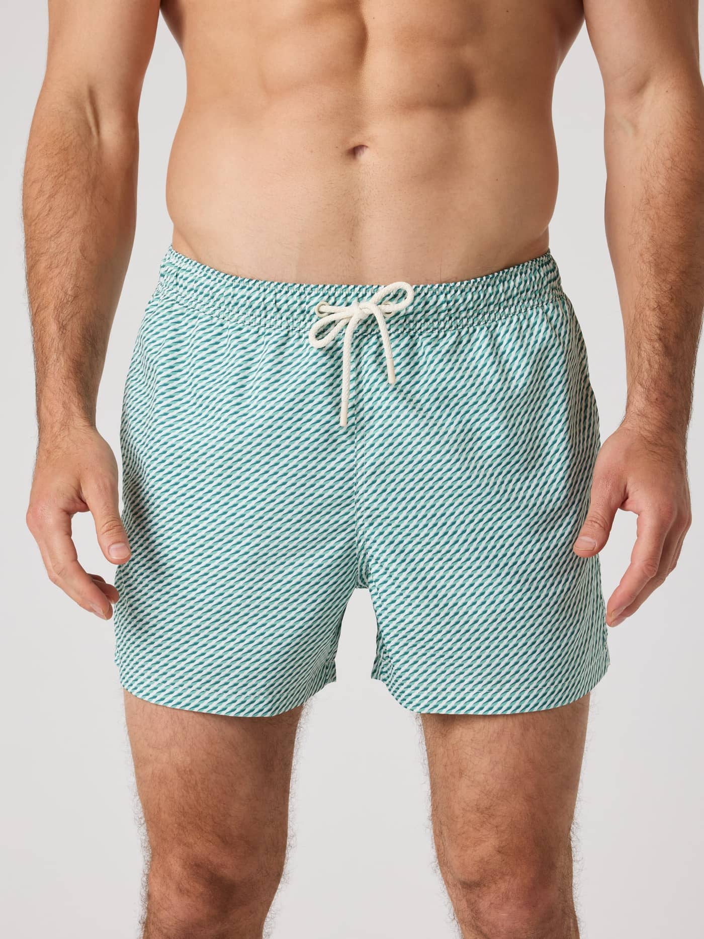 Borg Print Swim Shorts in Candy Stripe 4 (Multi) met een groen-wit diagonaal streeppatroon, getoond in vooraanzicht. - Image 1
